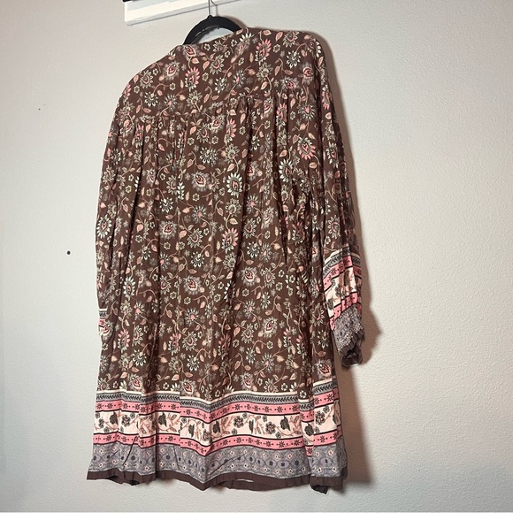 Natural Life Mini Dress Tunic Floral Brown Pink Boho Size Medium - Picture 8 of 10